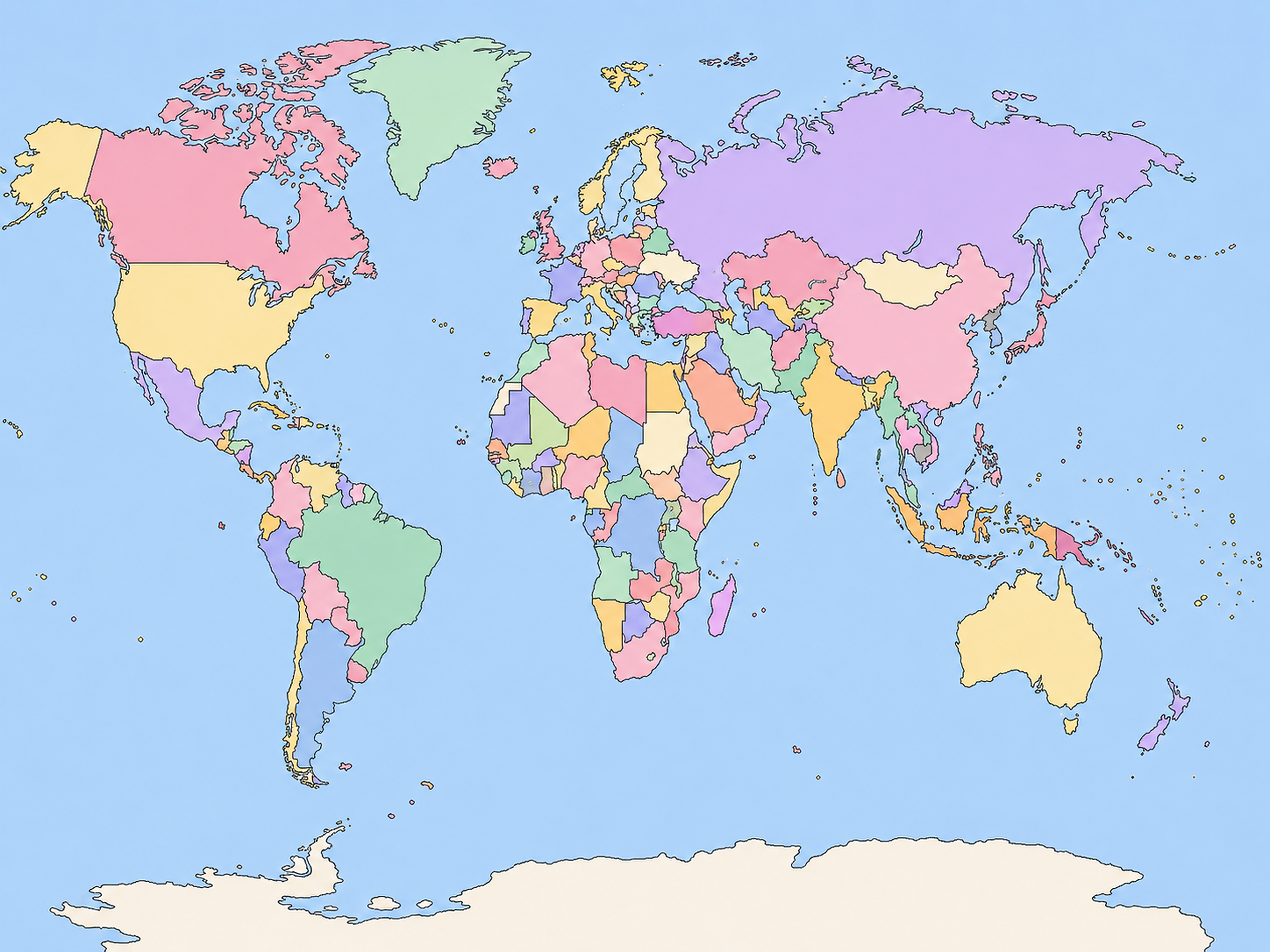 Mappamondo politico a colori